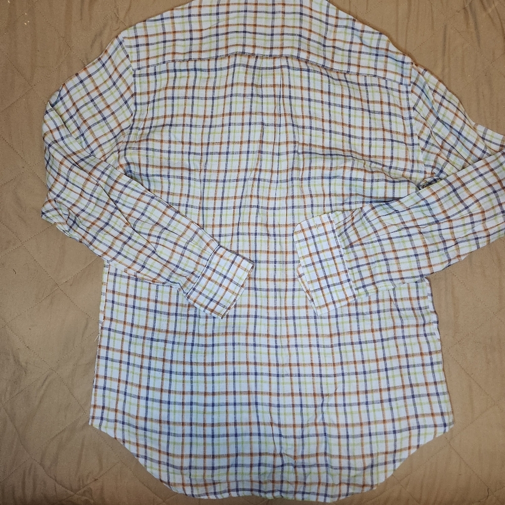 Peter Millar 100% Linen Mens Size Large Blue Plaid Long Sleeve Button Down Shirt - Picture 6 of 6